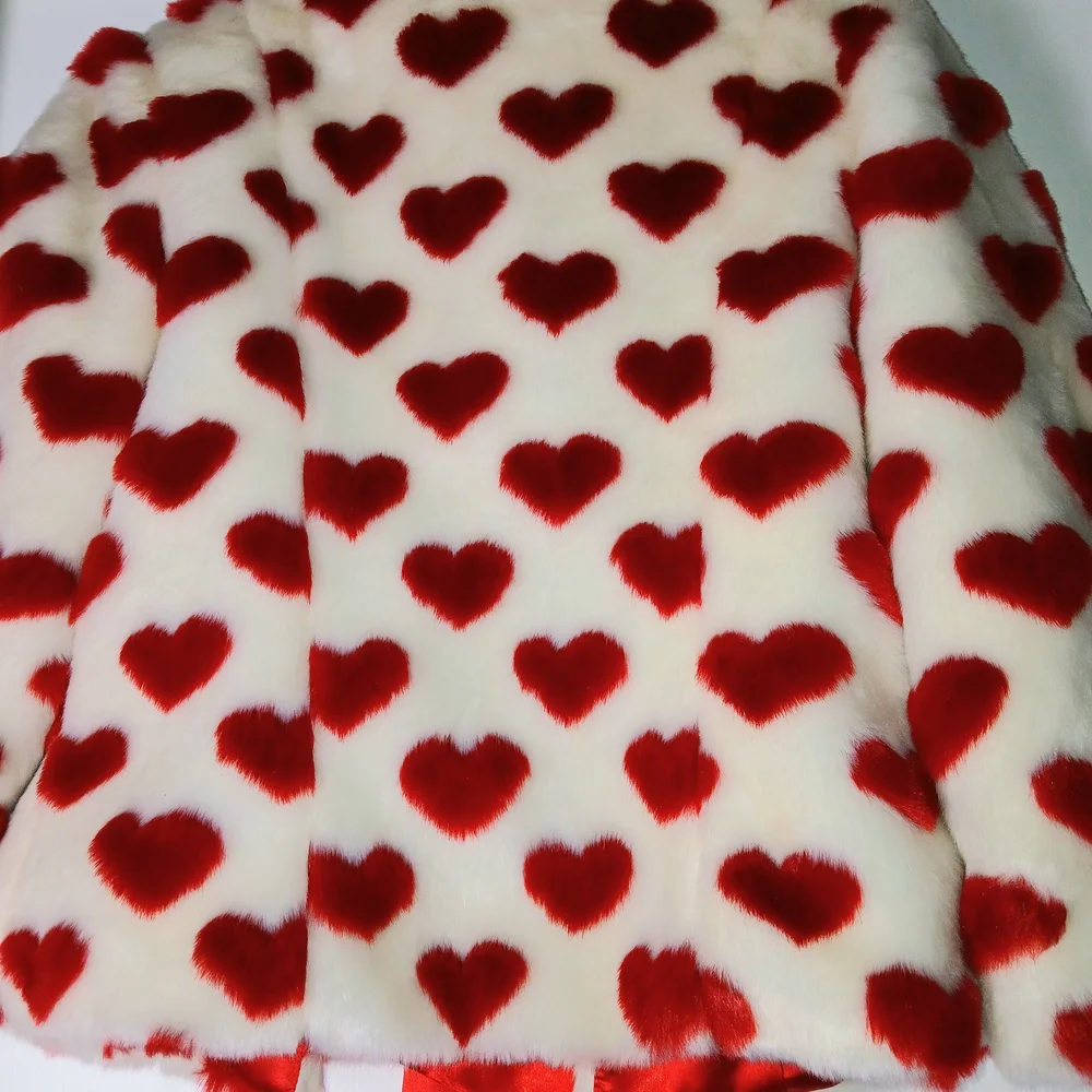 ❤️❤️Voom by Joy Han White faux Fur Cropped Teddy Jacket w Red Hearts Valentines - Picture 3 of 10